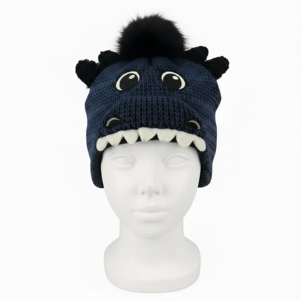 The Childrens Place Boys Blue Dragon Knit Trapper Hat Fleece Lined S 12-24M